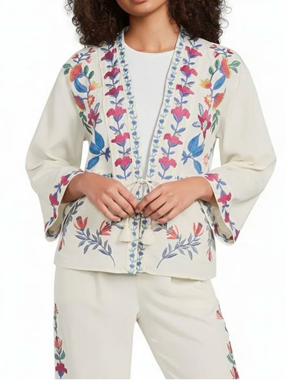 Johnny Was Large Cream Embroidered Back & Front Kimono NWT, Gorgeous Top